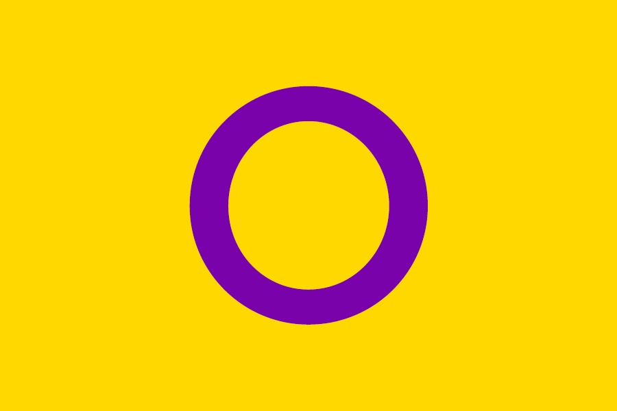 Bandera intersex: fondo amarillo con un círculo violeta en el centro